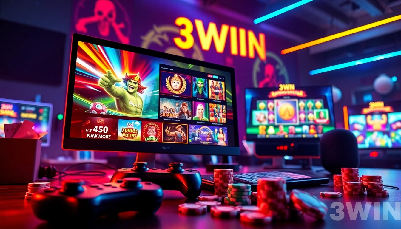 3WIN gaming scene with vibrant casino graphics and engaging elements showcasing online entertainment.