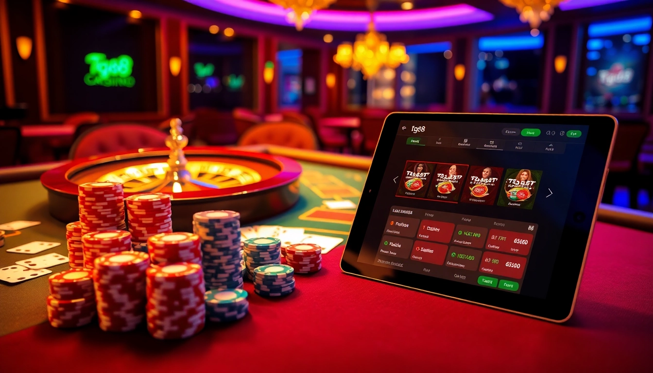 Experience the thrill of tg88 casino with vibrant game tables and a sleek online interface.
