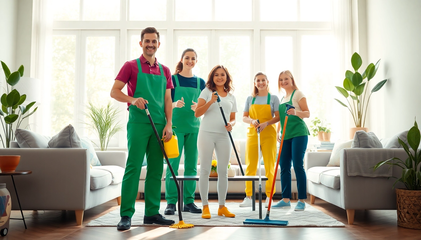 Vad kostar hemstädning? Professionella städare arbetar i ett rent och organiserat vardagsrum.