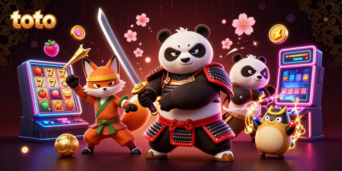 Engage with toto's thrilling gameplay as the samurai panda draws his katana in a vibrant casino scene.