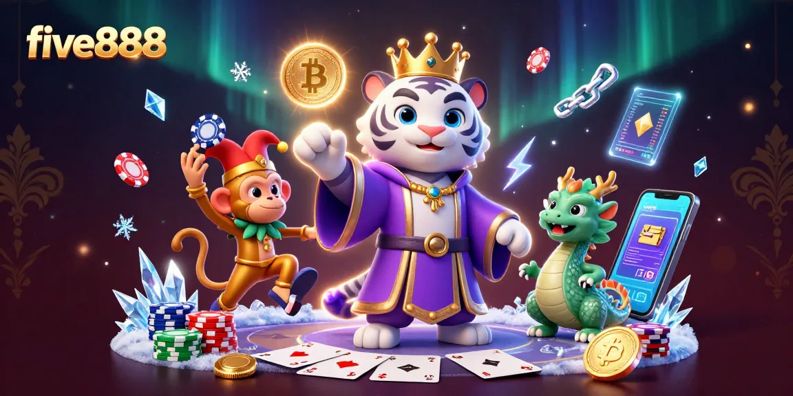 Engage in five888 with dynamic poker action featuring elite characters and vibrant crypto elements.