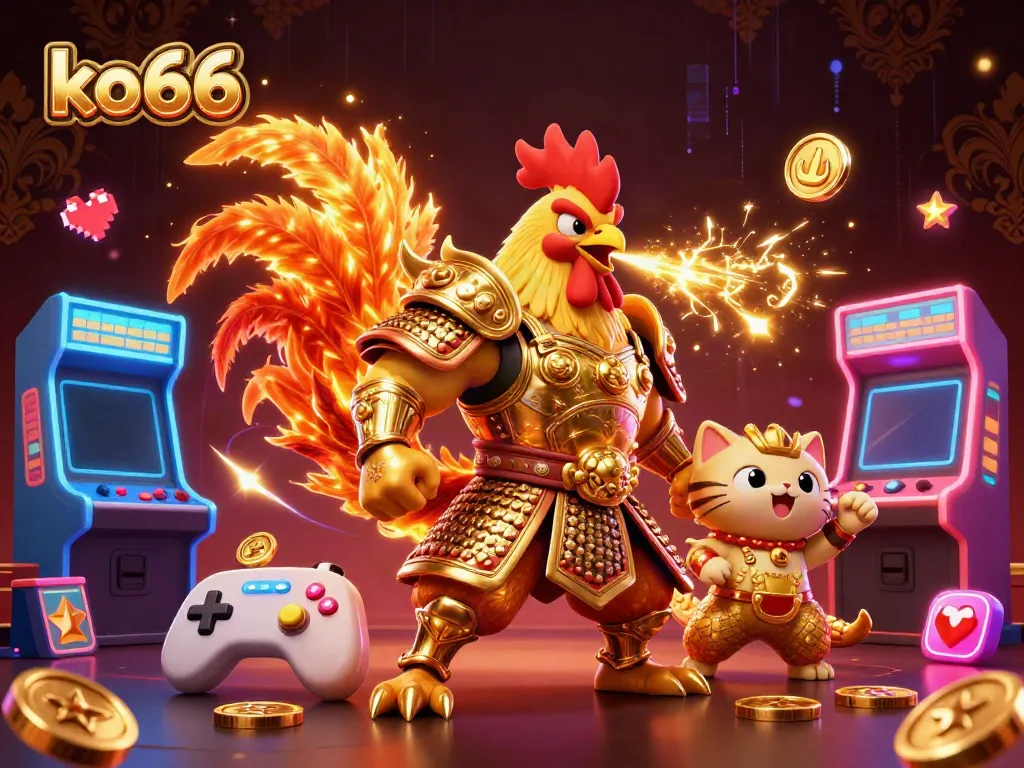 Experience thrilling wins at KO66 with exciting casino adventures in a vibrant 3D illustration.