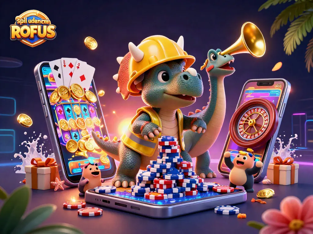 Experience the excitement of spil uden om ROFUS with vibrant 3D casino characters celebrating in a colorful scene.