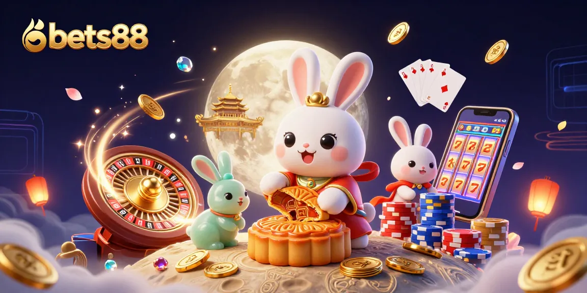 Experience thrilling bets88 casino wins with a moon rabbit character and sparkling elements.