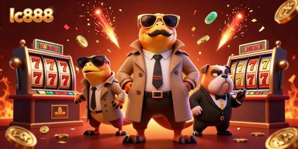 Three raptors in a trench coat, trying to sneak into a VIP casino lounge, showcasing lc888 jackpot excitement.
