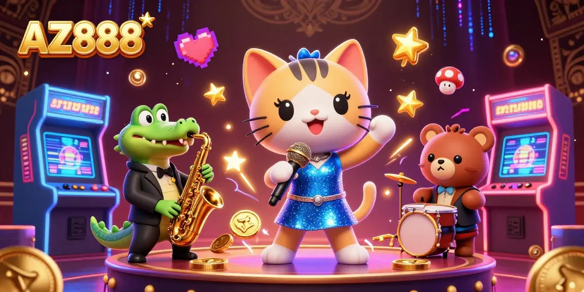Experience thrilling games at AZ888 with lively characters and dynamic casino elements.