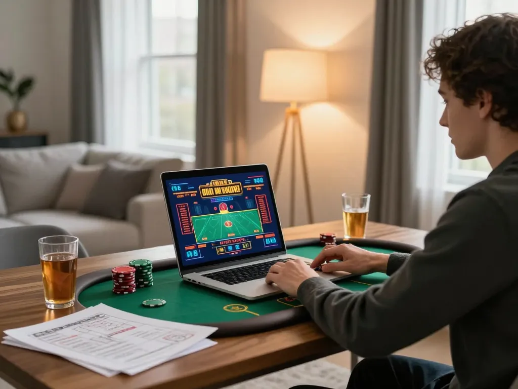 Engaging in online poker gameplay at https://nk88.moe/ with strategic notes and cozy ambiance noticeable.