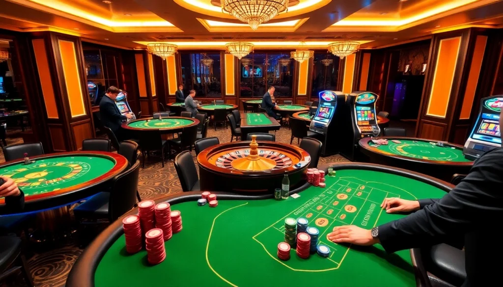 Exciting gambling scene at a casino, featuring https://oxbet.boo/ tables, bets, and slot machines.