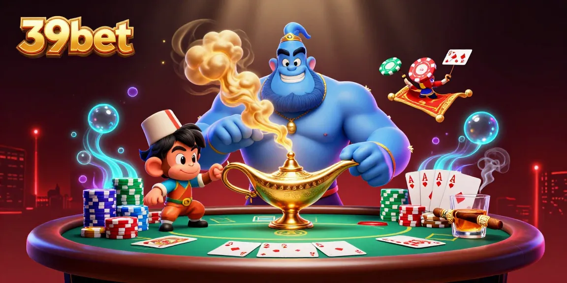 Engage with 39bet's vibrant casino world featuring dynamic poker action and magical elements.