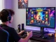 Player enjoying slot gacor gaming experience at modern setup with vibrant graphics.