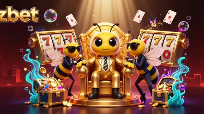 Experience winning slots at zbet with delightful characters in vibrant casino scene